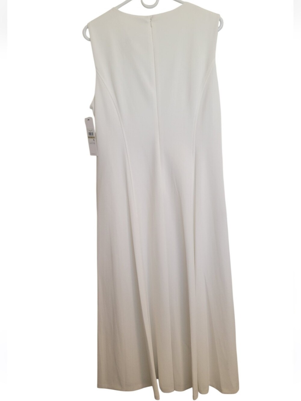 CALVIN KLEIN Ivory Scuba Crepe Fit & Flare Sleeveless Summer Dress NWT - Picture 8 of 10